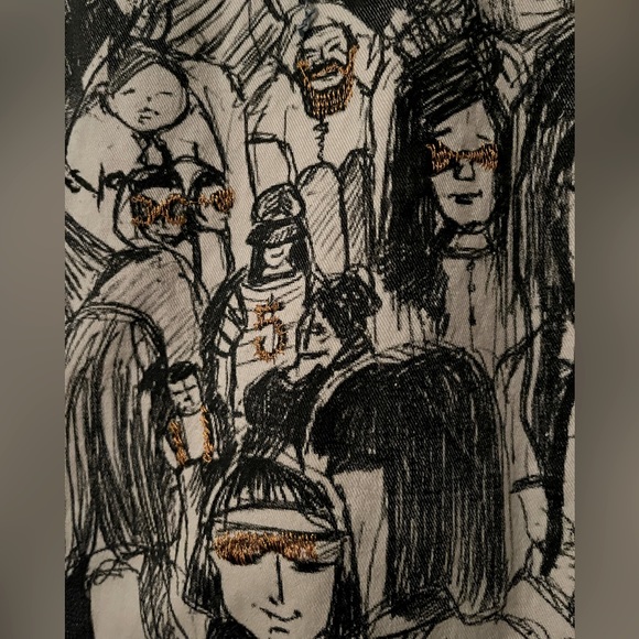 💙Rare ZARA Artist Drawing Denim Jacket Snaps Zipper Fall Autumn Size Large L💙 - Picture 14 of 16